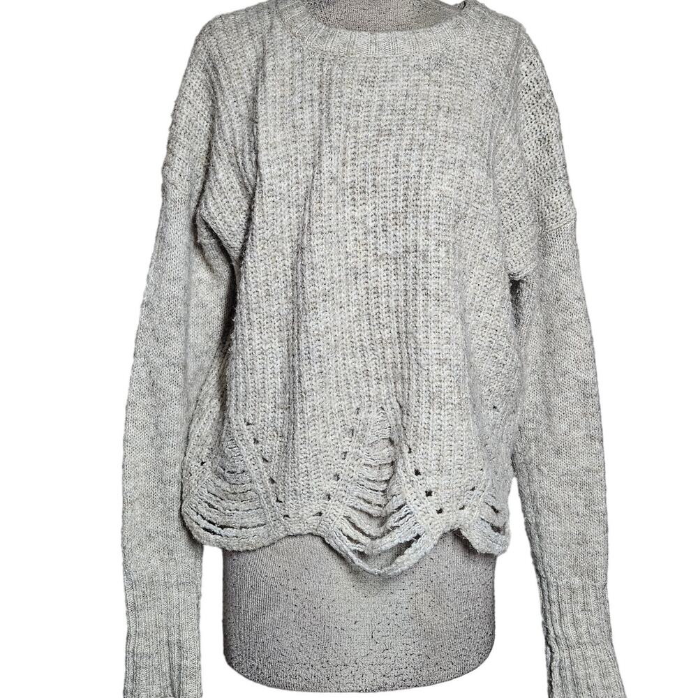 Kaisely Anthropologie Wool Blend Sweater Crocheted Hem Size Medium